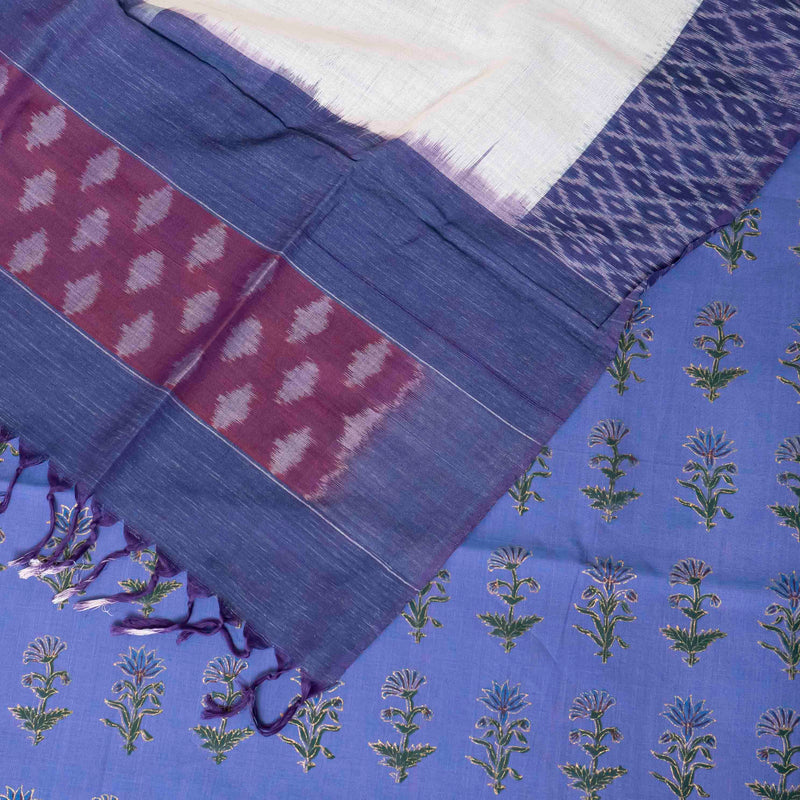 Hand Block Cotton Kurta & Bottom with Ikkat Dupatta