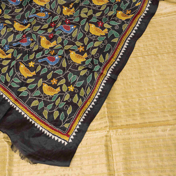 Handloom Tussar Silk Kurta & Bottom with Hand-Embroidered Kantha Dupatta