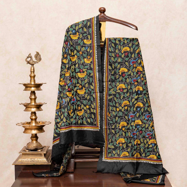 Handloom Tussar Silk Kurta & Bottom with Hand-Embroidered Kantha Dupatta