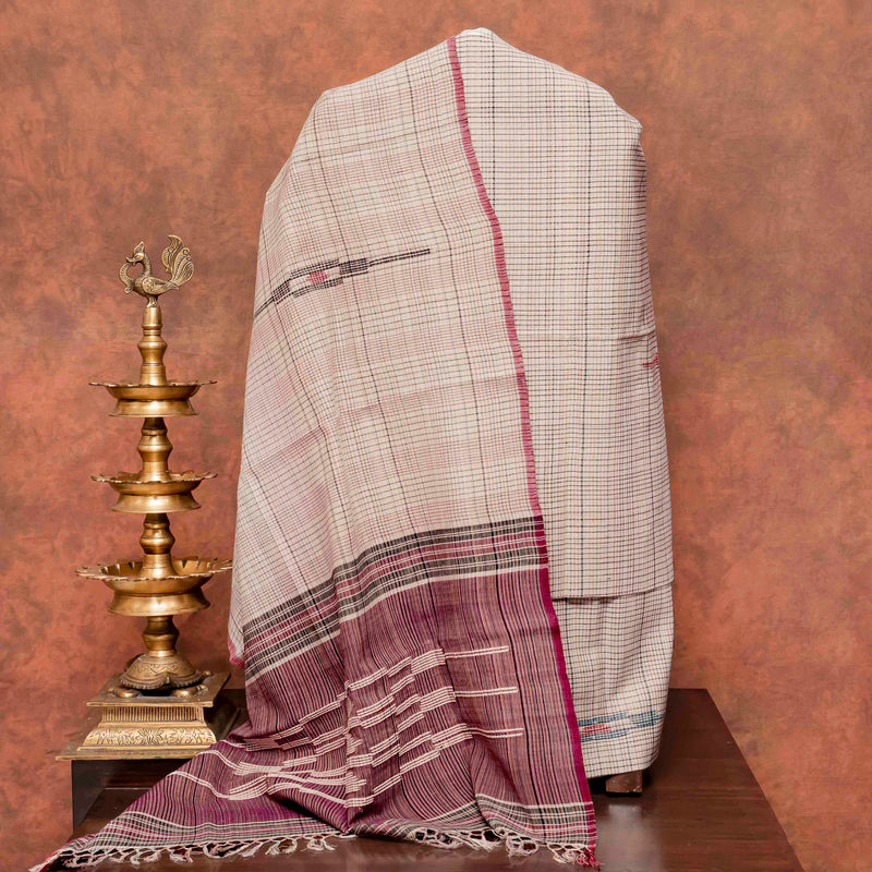 Handloom Cotton Multicolour Check Suit Set