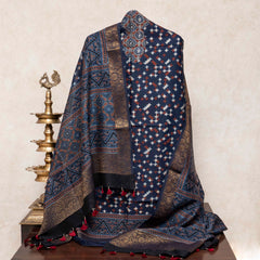 Ajrakh Hand Block Chanderi Silk Kurta Fabric & Dupatta