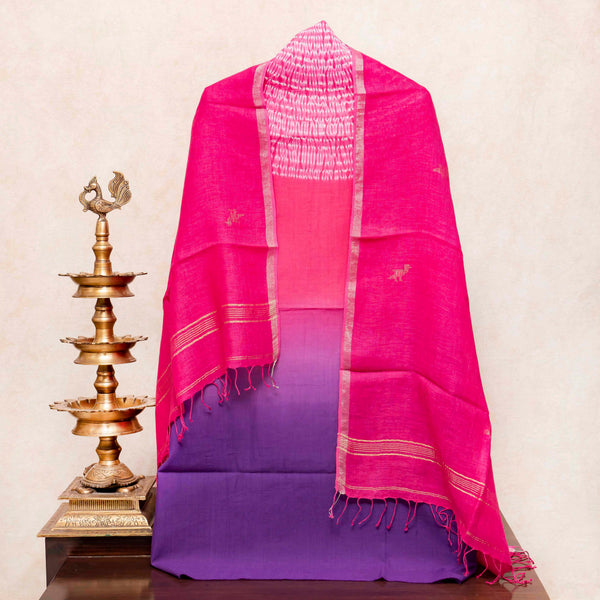 Shibori Cotton Kurta Fabric with Linen Stole