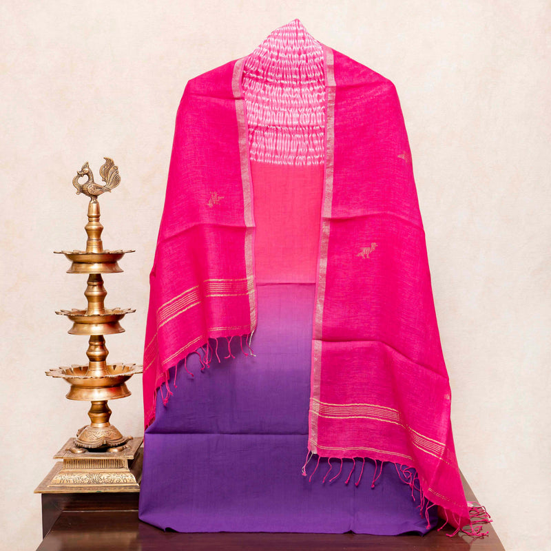 Shibori Cotton Kurta Fabric with Linen Stole