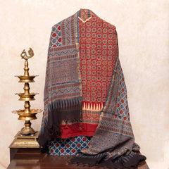 Ajrakh Hand Block Cotton Suit Set with Kota Doria Dupatta