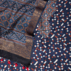 Ajrakh Hand Block Chanderi Silk Kurta Fabric & Dupatta