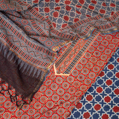 Ajrakh Hand Block Cotton Suit Set with Kota Doria Dupatta