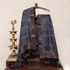 Ajrakh Hand Block Chanderi Silk Kurta Fabric & Dupatta