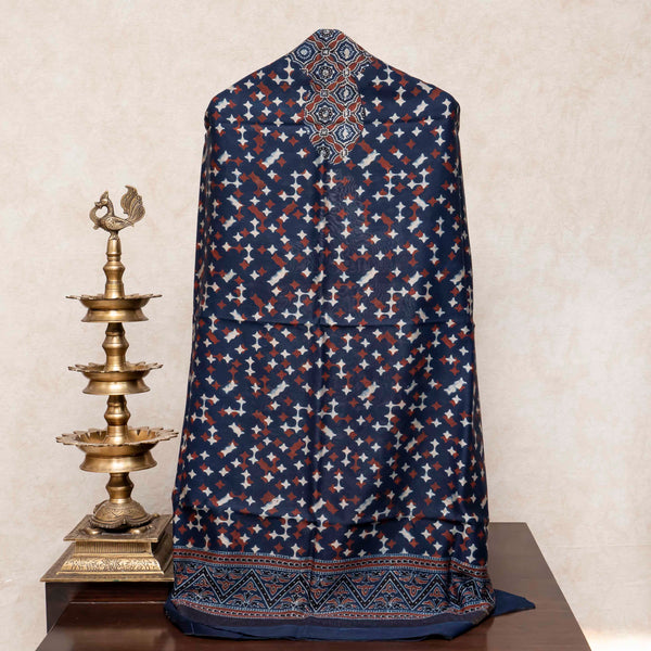 Ajrakh Hand Block Chanderi Silk Kurta Fabric & Dupatta