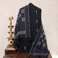 Handloom Cotton Jamdani Suit Set with Ikkat Dupatta