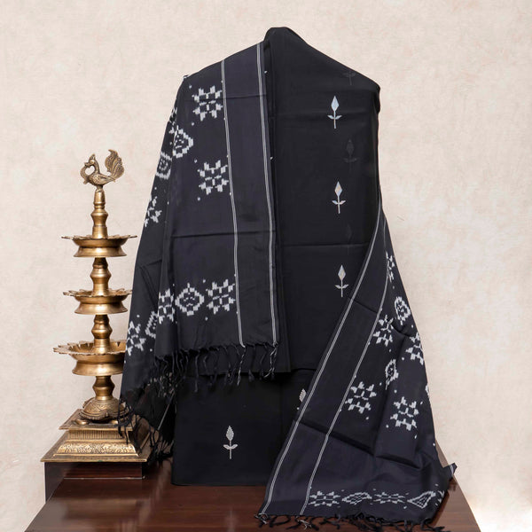 Handloom Cotton Jamdani Suit Set with Ikkat Dupatta
