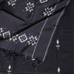Handloom Cotton Jamdani Suit Set with Ikkat Dupatta
