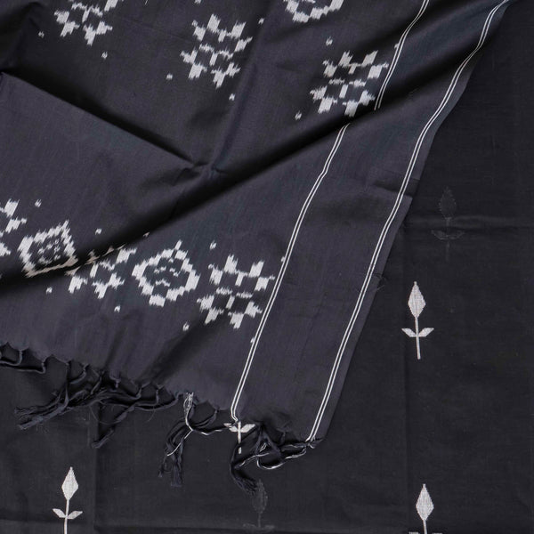 Handloom Cotton Jamdani Suit Set with Ikkat Dupatta