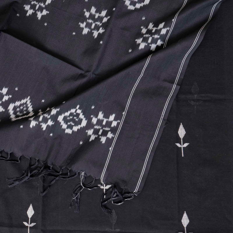 Handloom Cotton Jamdani Suit Set with Ikkat Dupatta