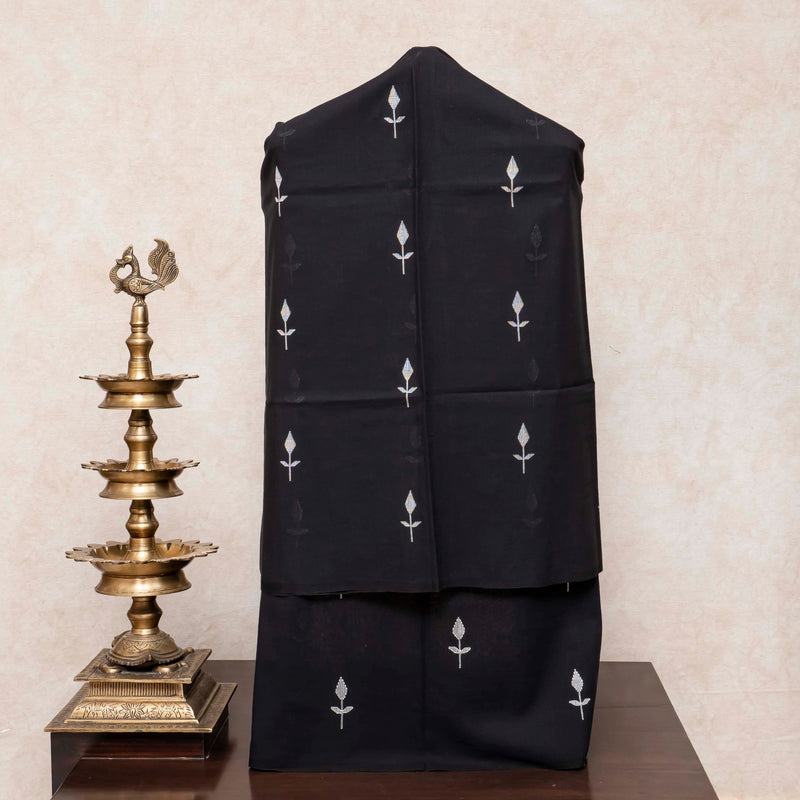 Handloom Cotton Jamdani Suit Set with Ikkat Dupatta