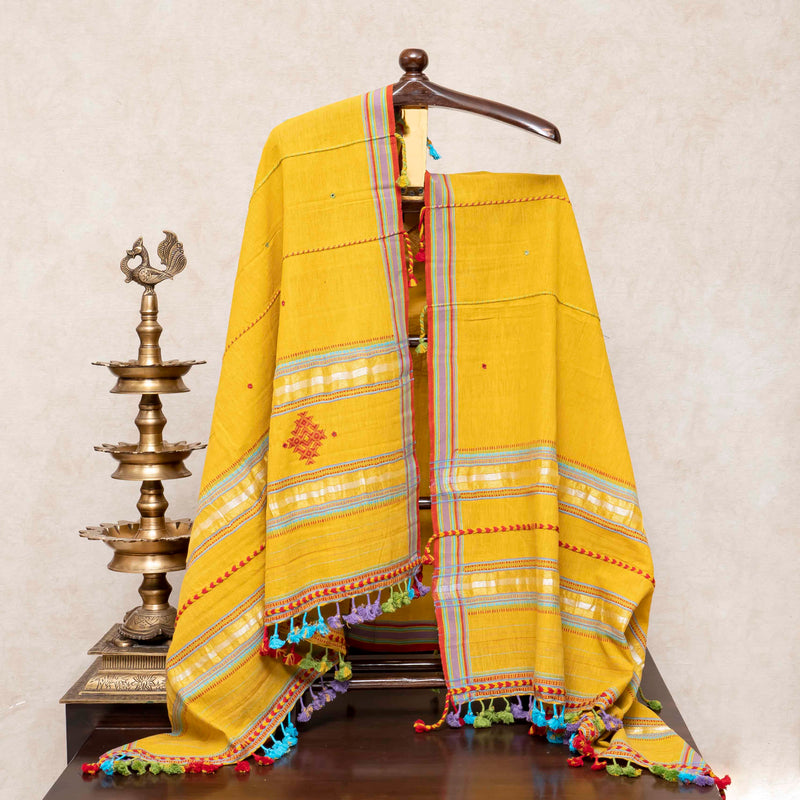 Handloom Cotton Ikkat Unstitched Suit Set with Kala Cotton Dupatta
