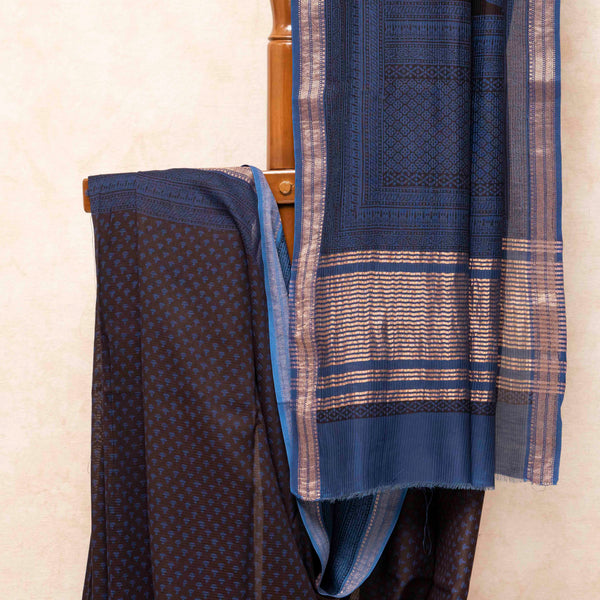 Maheshwari Silk Saree With Bagh Hand Block & Blouse With Bagh Hand Block