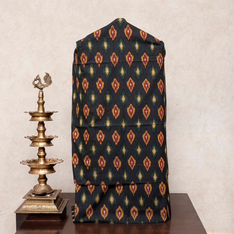 Handloom Cotton Ikkat Unstitched Suit Set with Kala Cotton Dupatta
