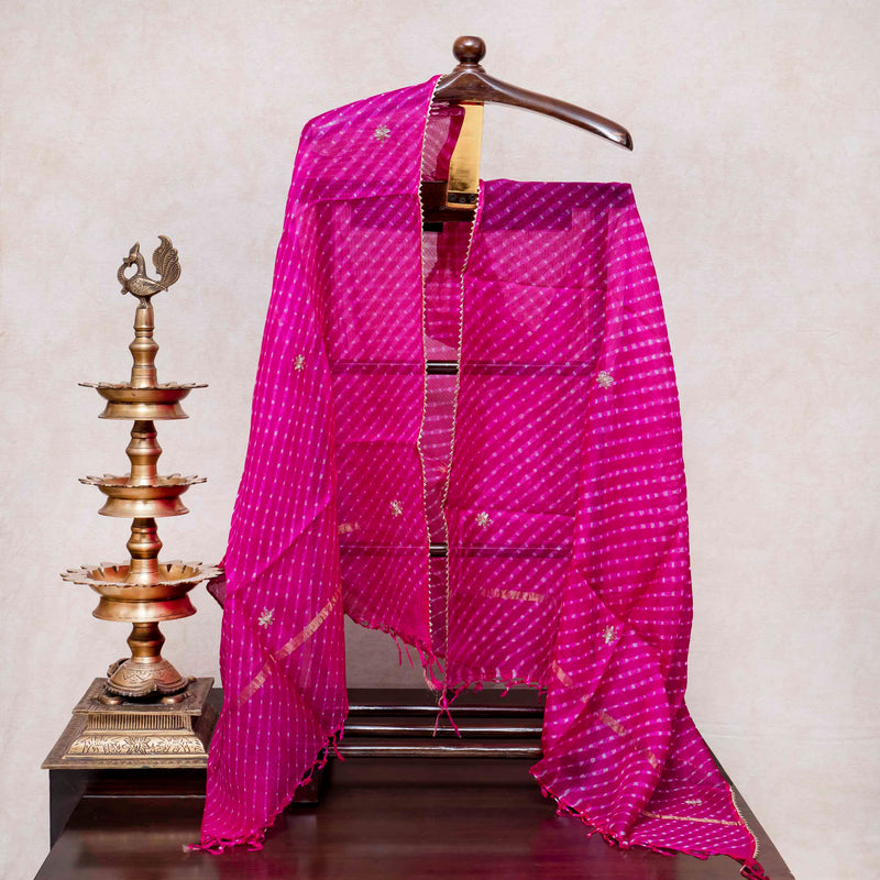 Kota Silk Tie-Dye Kurta & Dupatta – Zari Embroidery