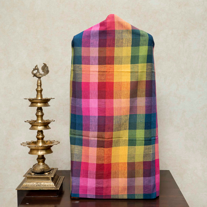 Handloom Kala Cotton Multicolour Check Kurta Fabric with Dupatta