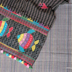 Handloom Cotton Check Suit Set with Embroidered Stole