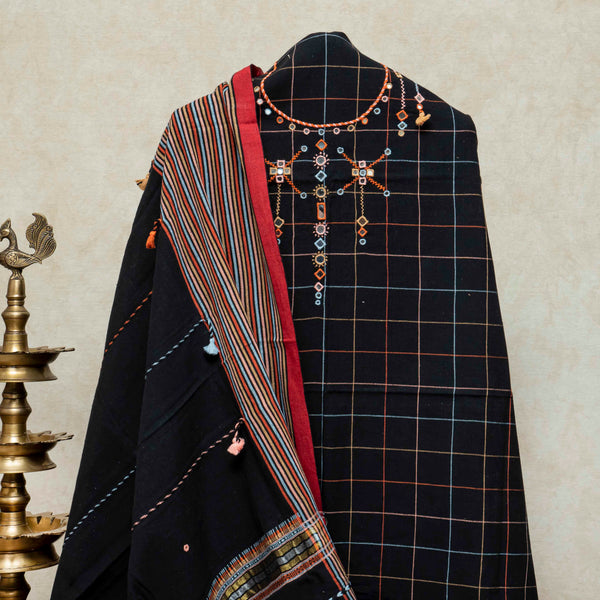 Handloom Kala Cotton Suit Set with Mirror Work
