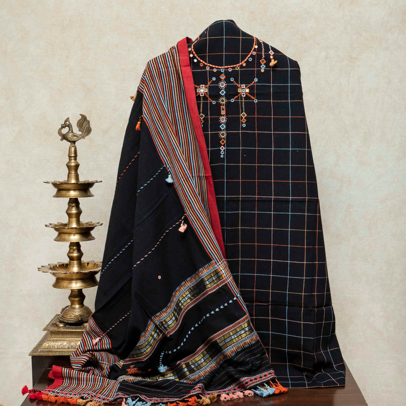 Handloom Kala Cotton Suit Set with Mirror Work