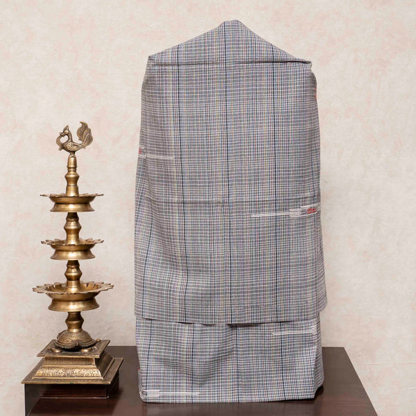Handloom Cotton Check Suit Set with Embroidered Stole