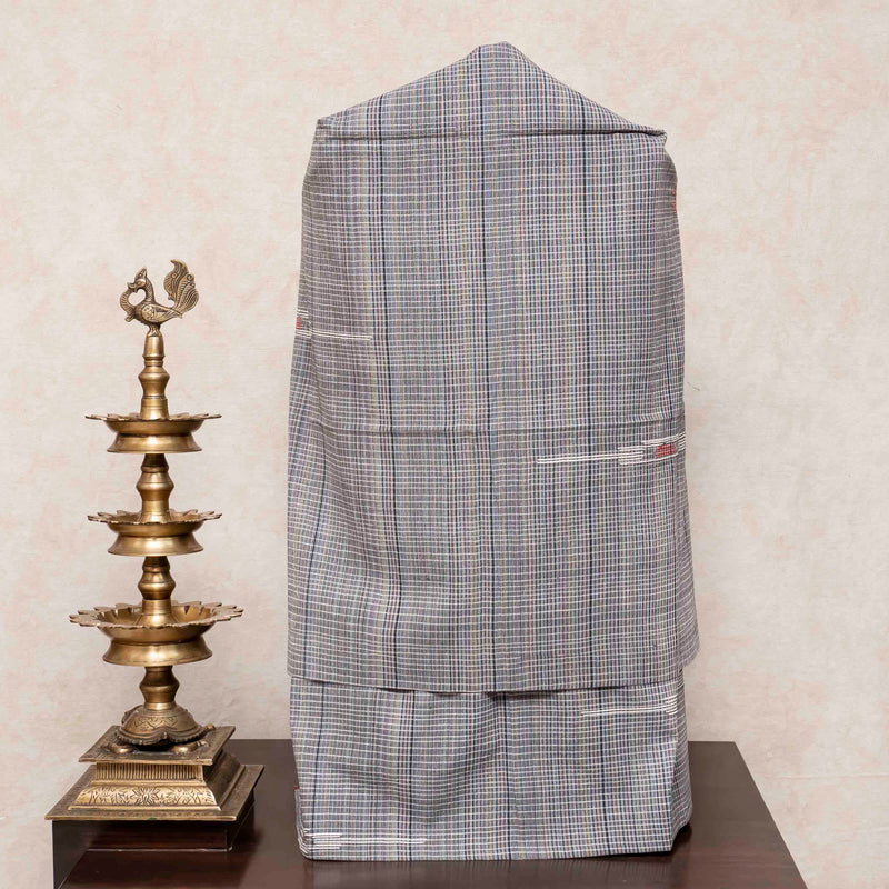 Handloom Cotton Check Suit Set with Embroidered Stole