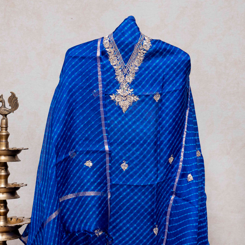 Hand Tie-Dye Kota Silk Kurta & Zari Embroidered Dupatta
