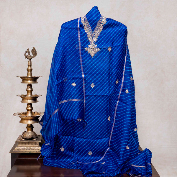 Hand Tie-Dye Kota Silk Kurta & Zari Embroidered Dupatta