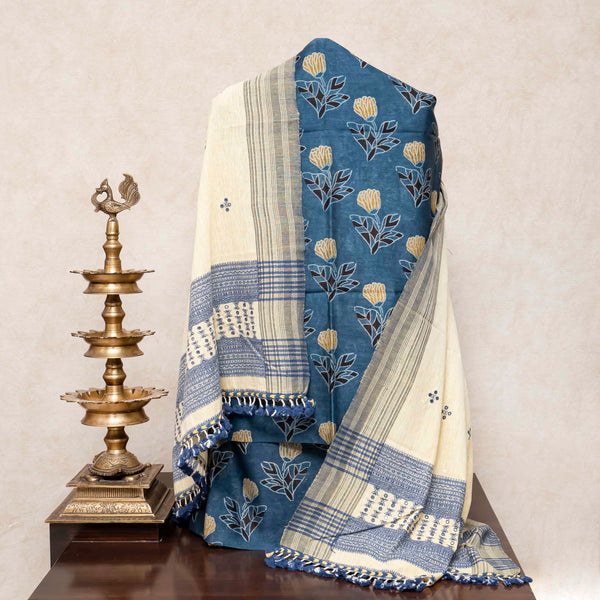 Hand Block Chanderi Silk Suit Set with Kala Cotton Dupatta