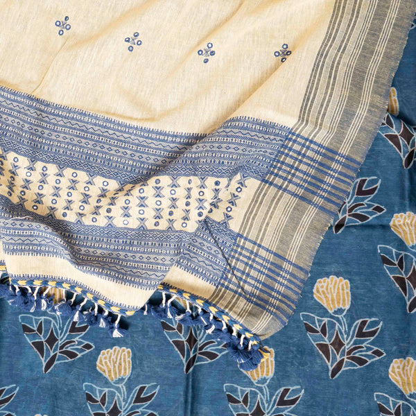 Hand Block Chanderi Silk Suit Set with Kala Cotton Dupatta