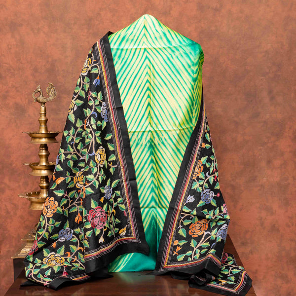 Pure Silk Tie-Dye kurta fabric with Kantha Dupatta