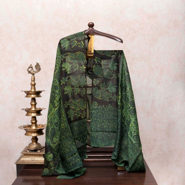 Hand Block Sage Green Cotton Kurta, Bottom Fabric With Chanderi Silk Hand Block Dupatta