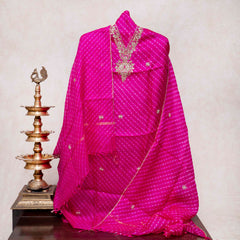 Kota Silk Tie-Dye Kurta & Dupatta – Zari Embroidery