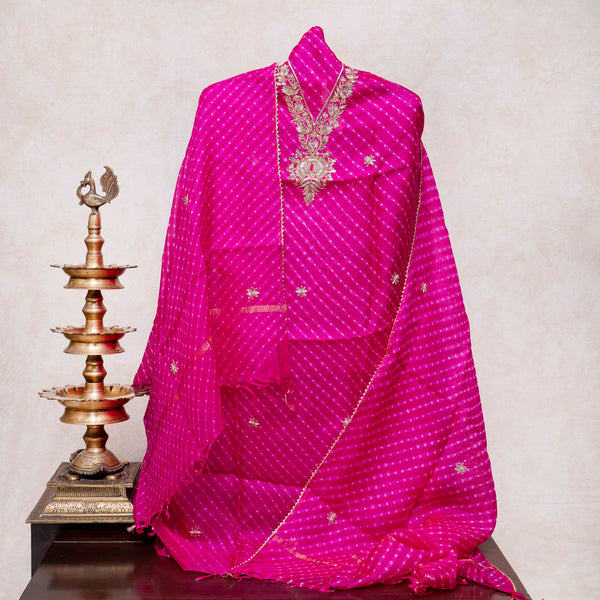 Kota Silk Tie-Dye Kurta & Dupatta – Zari Embroidery