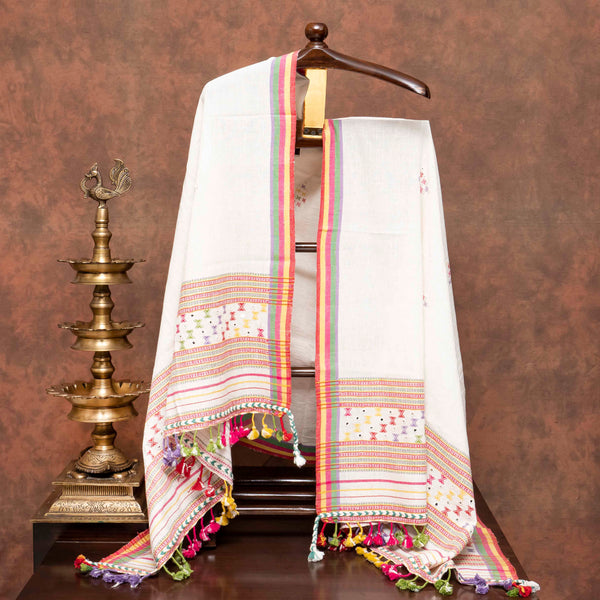 Handloom Kala Cotton Suit Set with Mirror Work – Kurta, Bottom & Dupatta