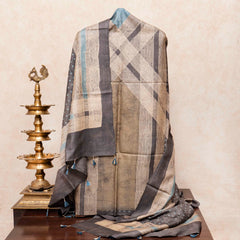 Hand Block Ajrakh Tussar Silk Kurta Fabric & Dupatta