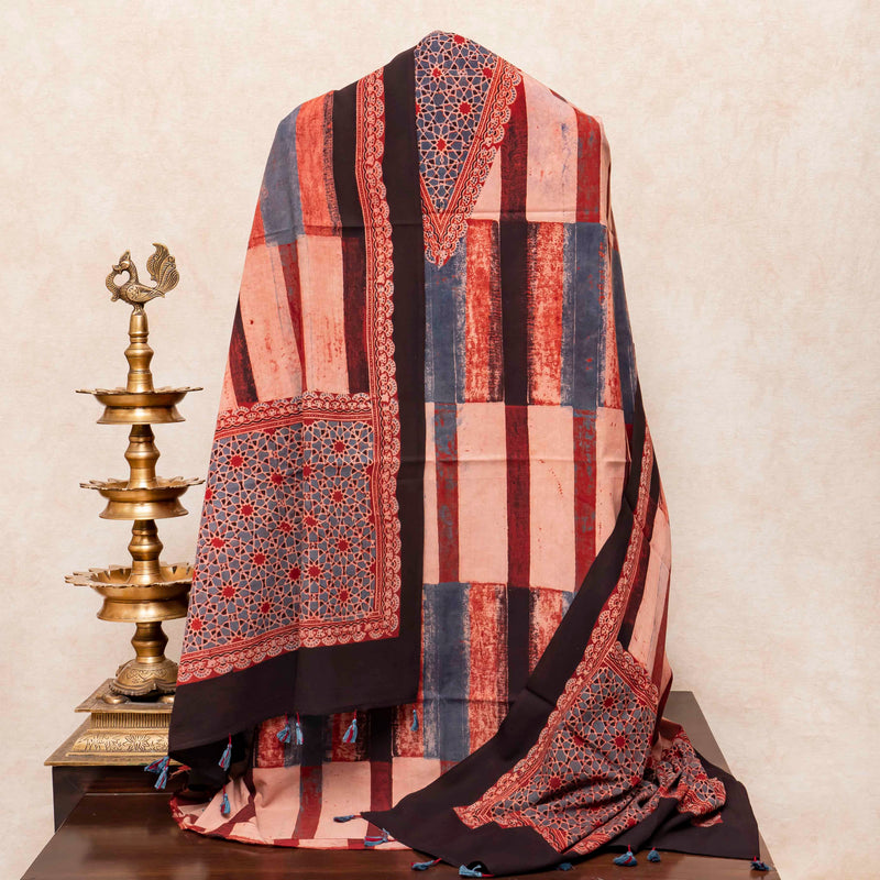 Hand Block Ajrakh Cotton Suit with Mul Cotton Dupatta