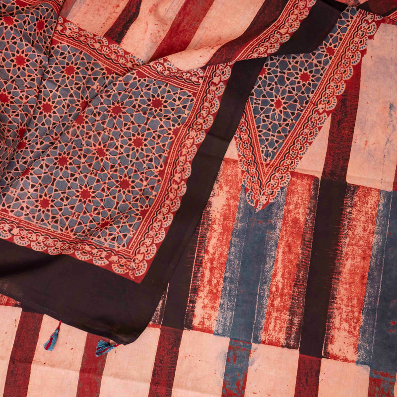 Hand Block Ajrakh Cotton Suit with Mul Cotton Dupatta