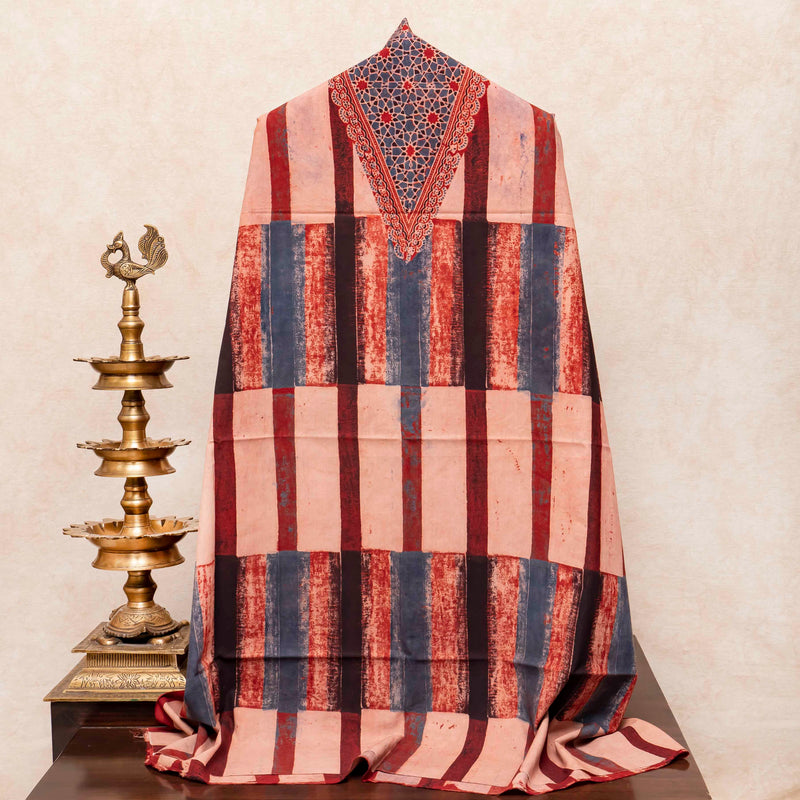 Hand Block Ajrakh Cotton Suit with Mul Cotton Dupatta