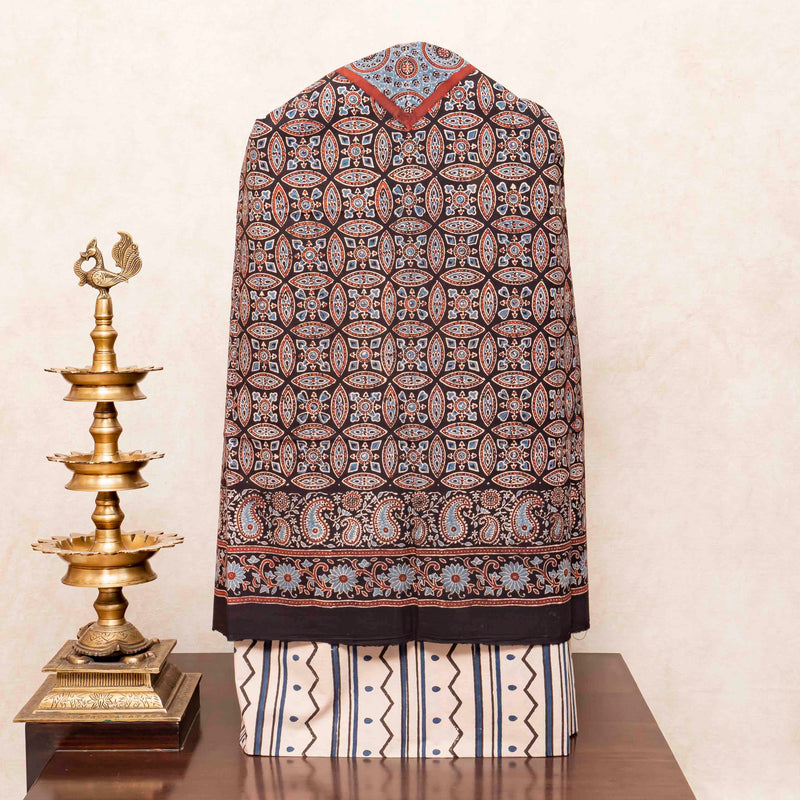 Ajrakh Hand Block Cotton Suit Set with Kota Doria Dupatta