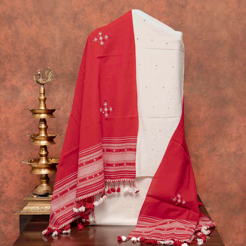 Handloom Kala Cotton Mirror Work Unstitched Suit Set