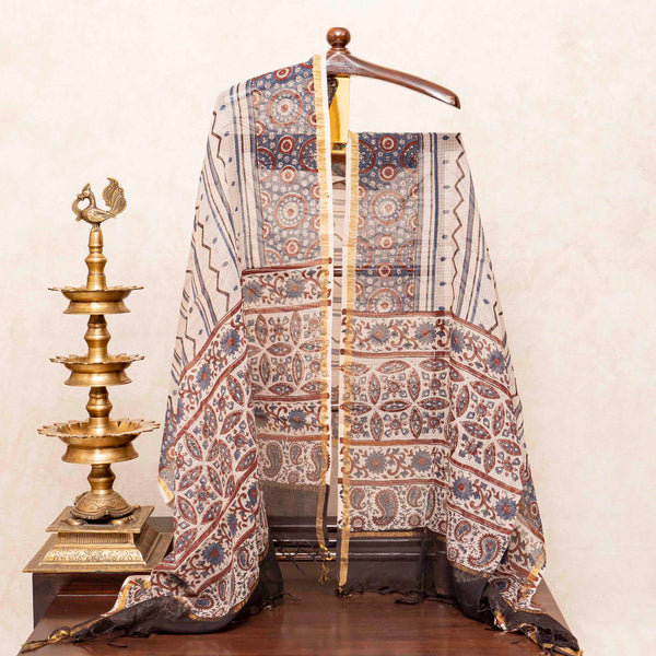 Ajrakh Hand Block Cotton Suit Set with Kota Doria Dupatta