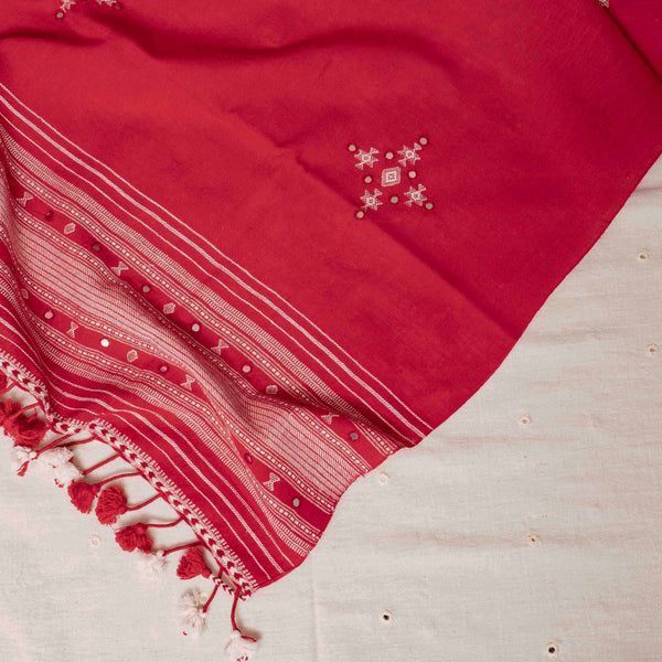 Handloom Kala Cotton Mirror Work Unstitched Suit Set