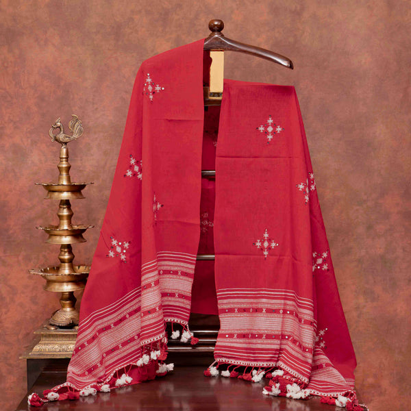 Handloom Kala Cotton Mirror Work Unstitched Suit Set