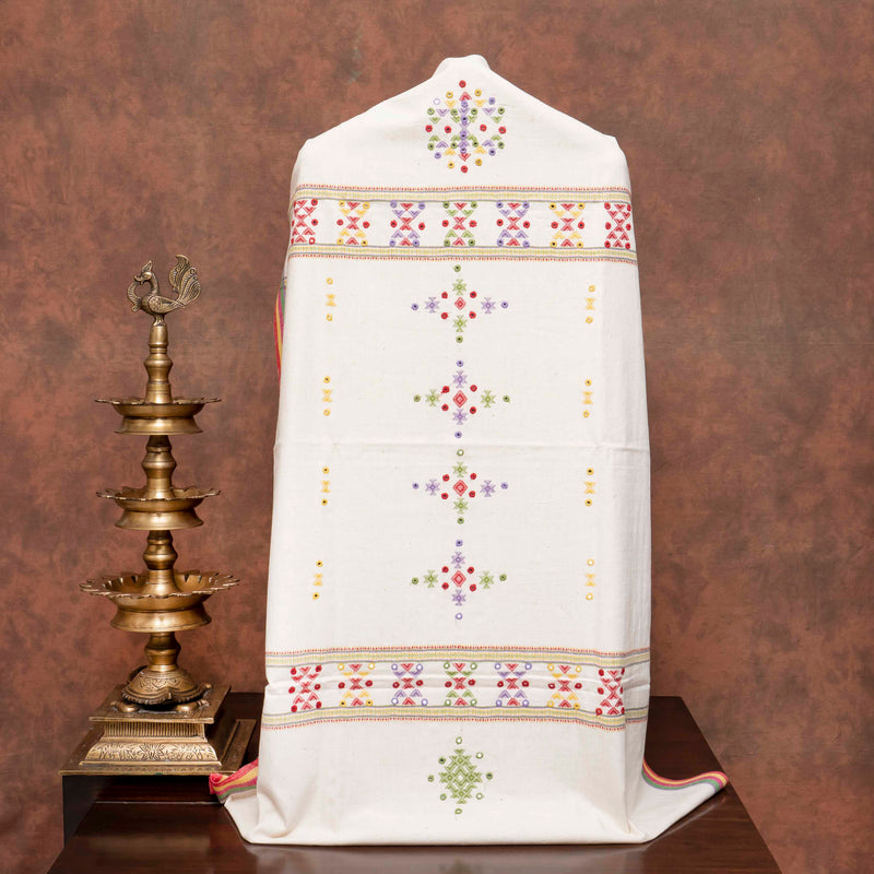 Handloom Kala Cotton Suit Set with Mirror Work – Kurta, Bottom & Dupatta