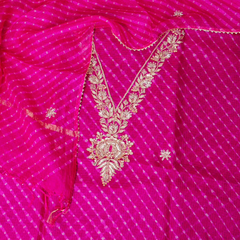 Kota Silk Tie-Dye Kurta & Dupatta – Zari Embroidery