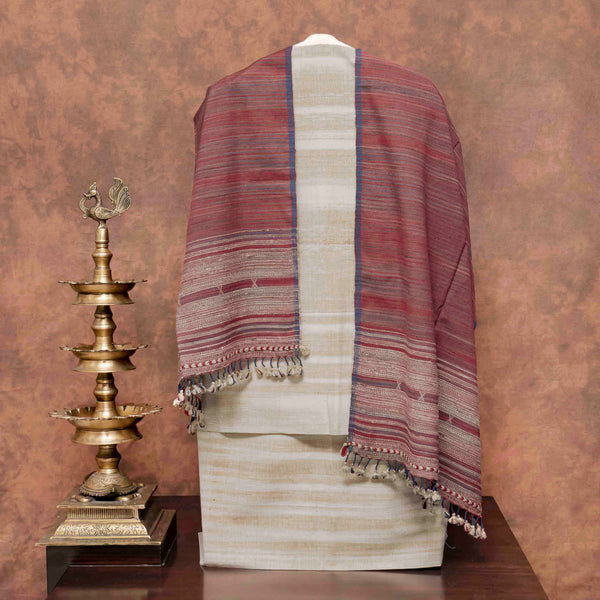 Handloom Khadi Cotton Suit Set with Kutchi Weave Stole